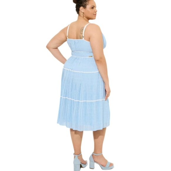 Torrid x Marilyn Monroe Blue Tiered Polka Dot Pleated Midi Dress Size 12 NWT - Picture 2 of 15